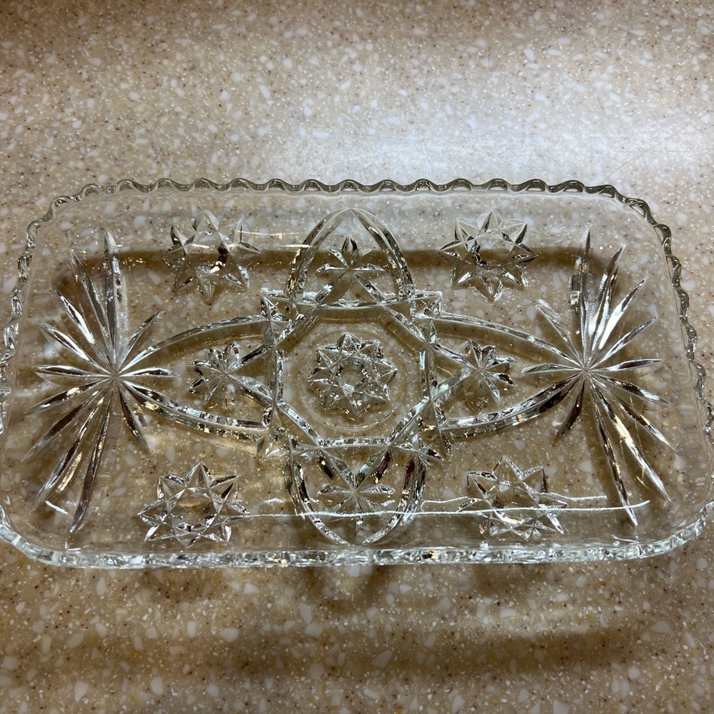 Anchor Hocking Early American precut Star of David Clear Glass Dish Rectangular